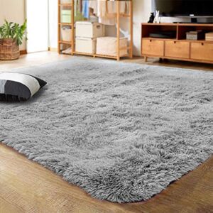LOCHAS Ultra Soft Indoor Modern Area Rugs Fluffy Living Room Carpets for Children Bedroom Home Decor Nursery Rug 4×5.3 Feet, Gray