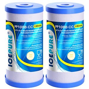 ICEPURE 5 Micron 10″ x 4.5″ Whole House Water Filter Compatible with GE FXHTC, GXWH40L, RFC-BBSA, W50PEHD, GXWH35F, GNWH38S, Dupont WFHD13001, R50-BB, Pack of 2