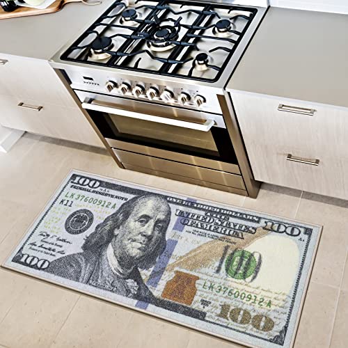 Ottomanson 100 Dollar Bill Collection Non-Slip Rubberback Money 22×53 Indoor Runner Rug, 22″ x 53″, New Blue | The Storepaperoomates Retail Market - Fast Affordable Shopping