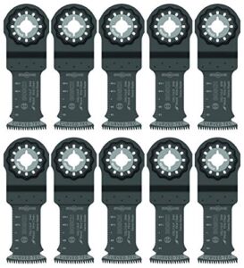 BOSCH Starlock Oscillating Tool Blades, Bi-Metal Multitool Blades for Hard Wood, Laminate and Drywall; Extra Clean Plunge Cut Saw Blades, 10-Pack, 1-1/4 Width (OSL114JF-10)