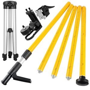 Laser Level Pole, Firecore Upgraded 12 ft. Telescoping Laser Pole with Tripod and Multifunctional Mounting Clamp, Adjustable Bracket with 1/4″-20 Laser Mount for Rotary and Line Laser Level- FLP370CX