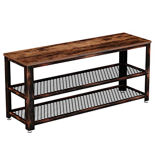 Rolanstar Shoe Bench, 3-Tier Shoe Rack 39.4”, Storage Entry Bench with Mesh Shelves Wood Seat, Rustic Foyer Bench for Hallway Front Door, Doorway, Living Room, Mudroom, Steel Frame, Rustic Brown | The Storepaperoomates Retail Market - Fast Affordable Shopping
