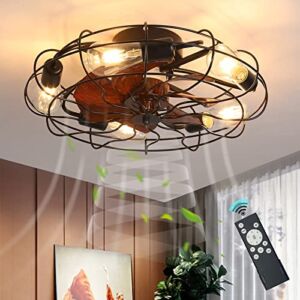 Bevenus Caged Ceiling Fans with Lights Remote Control 6 Speeds Fandaliers Flush Mount Bladeless Ceiling Fan for Outdoor,Bedroom,Living Room,Kitchen