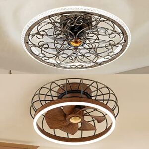 Dual Ceiling Fans with Lights, NORFOLK 20” Rustic Crstal Style Caged Lighting and 17″ Flush Mount Ceiling Fan, Remote Control, Reversible Motor