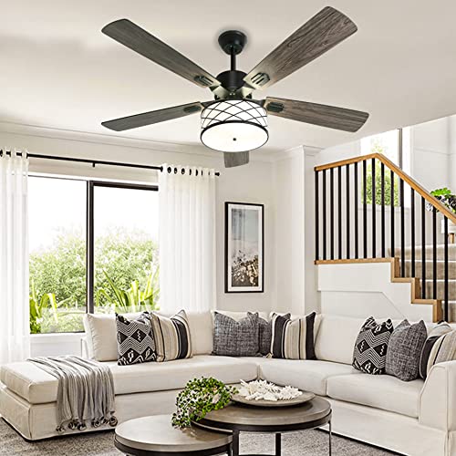 52″ Ceiling Fan with Light and Remote Farmhouse Ceiling Fan Indoor Outdoor Ceiling Fan with 3 Lights Rustic Caged Light for Dining Room Sun Room Porch Patio Reversible Wood Blades（4″ &8″ Downrod） | The Storepaperoomates Retail Market - Fast Affordable Shopping