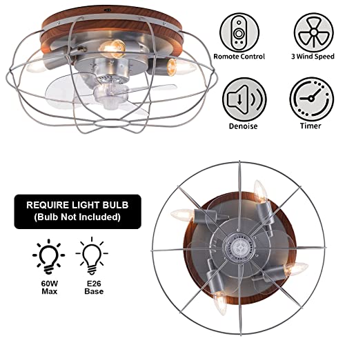 TFCFL Caged Ceiling Fan with Light, 18″ Farmhouse Low Profile Bladeless Ceiling Fan with Remote Control, 3-Level Wind Speed & Timer for kitchen/Bedroom, Black, E26x3 Base | The Storepaperoomates Retail Market - Fast Affordable Shopping