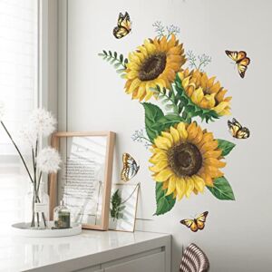Sunflower Wall Sticker Flower Butterfly Wall Decals for Bedroom Removable Vinyl Art Decor Peel and Stick Wallpaper for Living Room Kitchen Bathroom and TV Wall