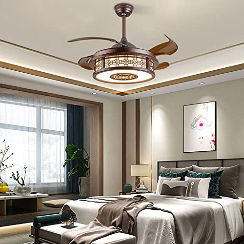 42″ Modern Ceiling Fan 4 Invisible Retractable Brown Blades Ceiling Fan with Lights and Remote 3 Colors 3 Speed 48W Chandelier Fan for Bedroom Dinning Room Living Room(Amber Acrylic) | The Storepaperoomates Retail Market - Fast Affordable Shopping