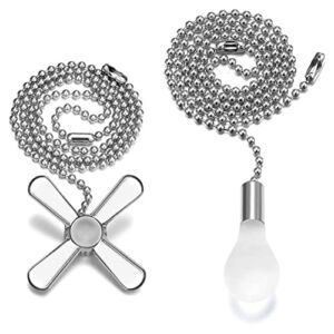 Ceiling Fan Pull Chain Extender, Beaded Ball Extension Fan Pull Chain with Light Bulb and Fan Cord for Ceiling Light Lamp Fan Chain (Silver)