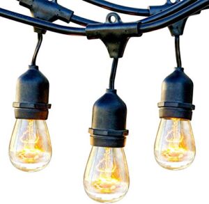 Brightech Ambience Pro Outdoor String Lights – Commercial Grade Waterproof Patio Lights with 48 Ft Dimmable Incandescent Edison Bulbs – Porch String Lights for Patio, Backyard, Outdoors – 11W