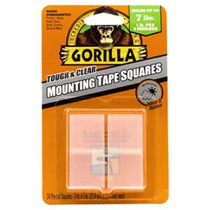 Gorilla Tough & Clear Double Sided Tape Squares, 24 1″ Pre-Cut Mounting Squares, Clear, (Pack of 1)