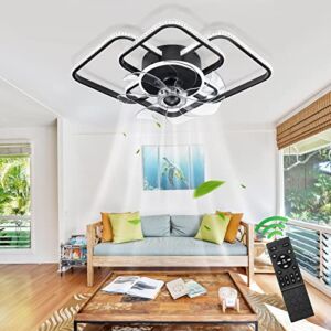 Ceiling Fan with Lights,Modern Flush Mount Indoor Ceiling Fans with Geometric LED Ceiling Lamps and Remote Control,Elegant Oscillating Ceiling Fan Light for Bedroom,Living Room