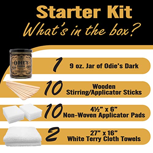 Odie’s Dark Starter Kit with Odies Dark 9 Ounce Jar • 10 Non-Woven White Applicator Pads • 2 Terry Cloth Buffing Towels and 10 Wooden Stirring Sticks | The Storepaperoomates Retail Market - Fast Affordable Shopping
