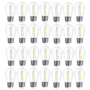 30-Pack S14 Edison Light Bulbs LED 1W, Shatterproof, Visther Replacement Bulbs for String Lights, Patio Low 1 Wattage E26 Outdoor led Filament Clear Bulb