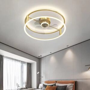 Modern Fan Light Ceiling Fan Light with LED Light Dimmable Ceiling Fan with Light and Remote Bedroom Ceiling Fan with Light Silent Lighting Fan Light Tri-Color Dimmable, 80W (Color : Gold)