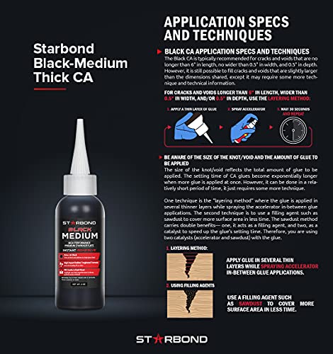 Premium Grade Cyanoacrylate (CA) Super Glue by STARBOND – 2 OZ PRO Pack (56-Gram) – Black Medium-Thick Knot Filler 500 CPS Viscosity Adhesive for Woodworking, Woodturning, Carpentry | The Storepaperoomates Retail Market - Fast Affordable Shopping