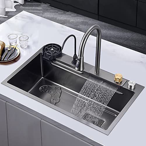 Kitchen Sink 304 Stainless Steel Nano Raindance Waterfall Sink Home Sink Vegetable Basin Single Sink Workstation Kitchen Sink with Pull-Out Faucet, Pressurized Cup Washer | The Storepaperoomates Retail Market - Fast Affordable Shopping