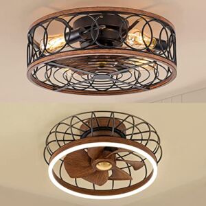 Dual Ceiling Fans with Lights, NORFOLK 20” Low Profile Caged Lighting and 17″ Flush Mount Ceiling Fan, Remote Control, Reversible Motor