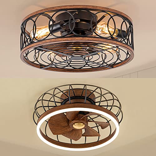 Dual Ceiling Fans with Lights, NORFOLK 20” Low Profile Caged Lighting and 17″ Flush Mount Ceiling Fan, Remote Control, Reversible Motor | The Storepaperoomates Retail Market - Fast Affordable Shopping