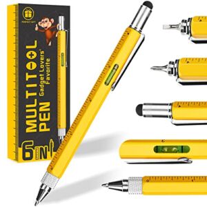 Stocking Stuffers Christmas Gifts for Men – Multitool Pen Tools Cool Gadgets for Men – Stylus, Ruler, Level, Screwdriver – Birthday Gifts for Dad Boyfriend Husband Him Friend Handyman – Yellow