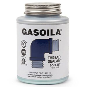 Gasoila Soft-Set Pipe Thread Sealant with PTFE Paste, Non Hardening, -100 to 600 Degree F, 1/2 Pint Brush, Blue