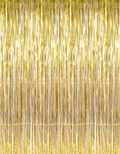 GOER 3.2 ft x 9.8 ft Metallic Tinsel Foil Fringe Curtains for Party Photo Backdrop Wedding Decor (1 Pack, Gold)