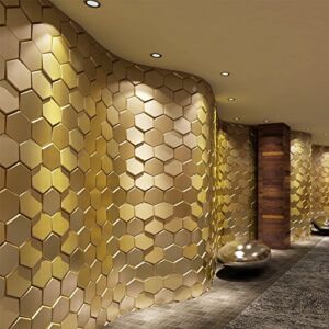 Art3d 20-Pieces Decorative 3D Wall Panels Faux Leather Tile, Golden Hexagon
