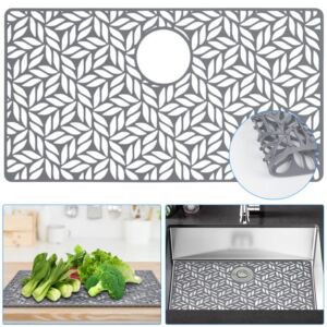 QKVCX Kitchen Silicone Sink Protectors Mat 28.25″x15.25″Sink Protectors for Bottom of Farmhouse Stainless Steel Porcelain Sink with Rear Drain Hole for Sink Bowl,Sink Mat for Rectangle Porcelain Sink.