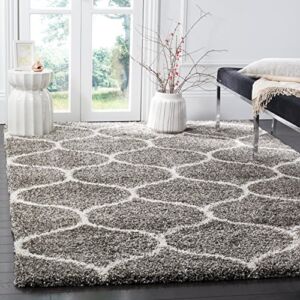 SAFAVIEH Hudson Shag Collection 8′ x 10′ Grey/Ivory SGH280B Moroccan Ogee Trellis Non-Shedding Living Room Bedroom Dining Room Entryway Plush 2-inch Thick Area Rug