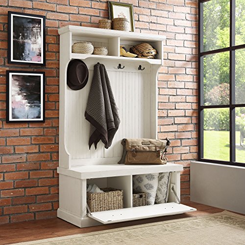 Crosley Furniture Seaside Hall Tree, Distressed White | The Storepaperoomates Retail Market - Fast Affordable Shopping