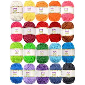 20 Acrylic Yarn Skeins – 438 Yards Multicolored Yarn in Total – Great Crochet and Knitting Starter Kit for Colorful Craft – Assorted Colors