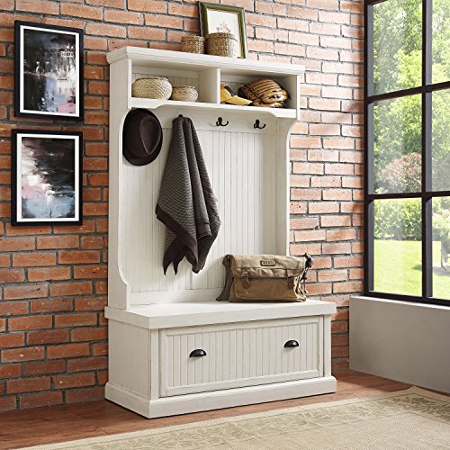 Crosley Furniture Seaside Hall Tree, Distressed White | The Storepaperoomates Retail Market - Fast Affordable Shopping