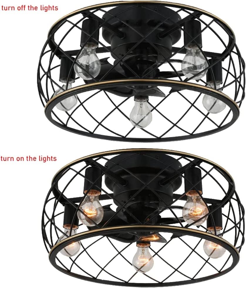 Ceiling Fan with Light, 19.7 inch Enclosed Low Profile Ceiling Fan, cage Ceiling Fan with Remote Control, cage Ceiling Fan with Light Remote Control, Farmhouse Vintage Style, Modern Fan Chandelier | The Storepaperoomates Retail Market - Fast Affordable Shopping
