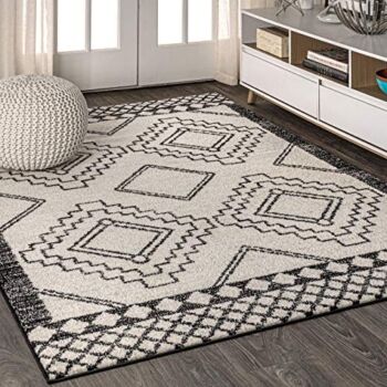 JONATHAN Y MOH200A-8 Amir Moroccan Beni Souk Indoor Area-Rug Bohemian Farmhouse Rustic Geometric Easy-Cleaning Bedroom Kitchen Living Room Non Shedding, 8 X 10, Cream,Black | The Storepaperoomates Retail Market - Fast Affordable Shopping