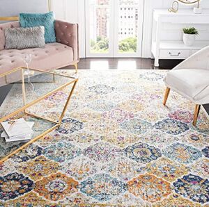 SAFAVIEH Madison Collection 8′ x 10′ Cream / Multi MAD611B Boho Chic Floral Medallion Trellis Distressed Non-Shedding Living Room Bedroom Dining Home Office Area Rug