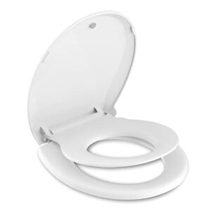 Round Toilet Seat With Toddler Seat Built In, Slow Close, Child Integrated Toilet Seat,Magnetic Toddler Seat, Thickened Material, Easy Clean, Never Loosen, White(16.5”Round)