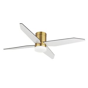 LEDLUX 52″ Ceiling Fan with Light and Remote, Flush Mount Ceiling Fan 4 Blades Low Profile LED Ceiling Fan, Noiseless Reversible Motor, Indoor for Bedroom/Living Room/Porch (Gold)