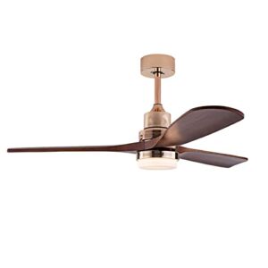 Fetcoi 48″ Ceiling Fan with Lights Remote Control, Gold Ceiling Fan with Lights, LED, 3 Brown Wood Blades, 3-Speed Reversible, Tropical Outdoor Ceiling Fan for Bedroom, Living Room, Patio