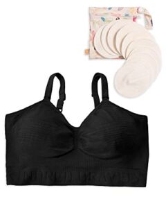 Kindred Bravely Hands Free Pumping Bra (Black, Small) & Organic Washable Breast Pads Bundle