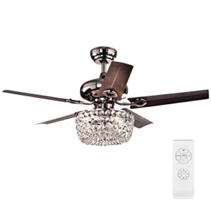 Crystal Ceiling Fans with Lights 42 inch Chandelier Ceiling Fan with Remote Control E12 Base Chrome Flush Mount Ceiling Fan for Bedroom Living Room Dining Room