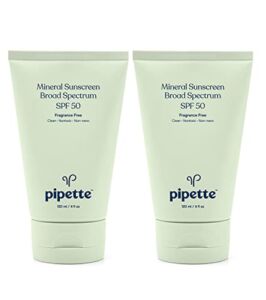 Pipette Mineral Sunscreen – SPF 50 Broad Spectrum Baby Sunblock with Non-Nano Zinc, UVB/UVA Non-Toxic Sun Protection for Kids & Sensitive Skin, 4fl oz (2 pack)
