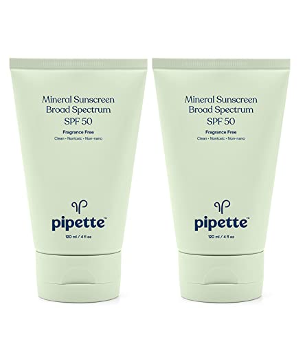 Pipette Mineral Sunscreen – SPF 50 Broad Spectrum Baby Sunblock with Non-Nano Zinc, UVB/UVA Non-Toxic Sun Protection for Kids & Sensitive Skin, 4fl oz (2 pack) | The Storepaperoomates Retail Market - Fast Affordable Shopping
