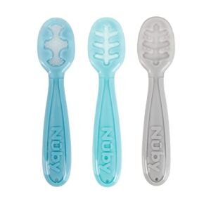 Nuby 3 Stage Baby’s First Spoons with Easy Grip Handle, 3 Pack Kid’s Feeding Utensil Set, 6 Months+, Boy