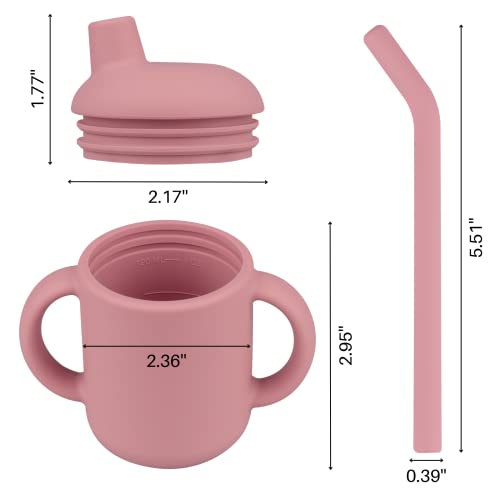 Baby Trainer Cup, Silicone Training Cup with Handles Lid and Straw, BPA-Free, Unbreakable, Spill Proof and Non-Slip Handles Sippy Cup for Toddlers, 4 oz, Pack of 2, (Mauve & Blush) | The Storepaperoomates Retail Market - Fast Affordable Shopping
