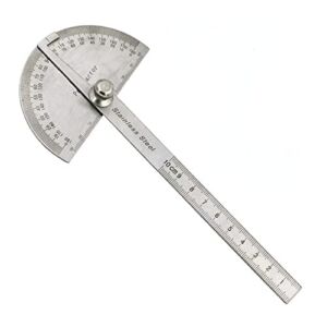 YFEIQI 180° Rotating Protractor Stainless Steel Angle Gauge Angle Measuring Ruler Woodworking Movable Angle Ruler Suitable for Carpenter Painting and Drawing Angle Measurement Tool (0-180°/10cm)