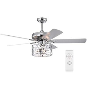 52 Inch Industrial Ceiling Fan with Lights Farmhouse Rustic Indoor Ceiling Fan with Remote Control Chrome Vintage Metal Caged Chandelier Ceiling Fan for Bedroom Living Room