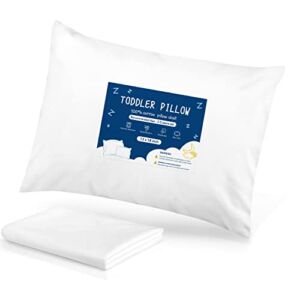 Toddler Pillow- 13X18 Baby Pillows for Sleeping- Small Kids Pillow with Soft Cotton Pillowcase- Machine Washable- Perfect for Cribs Bed Sets, Toddler Cots, Travel (White)