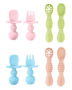 8 Pcs Silicone Baby Spoons First Stage, Baby Spoons Self Feeding 6+ Months, Toddler Utensils for Baby Led Weaning (4 Colors)