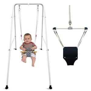 2 in 1 Baby Jumper and Toddler Swing with Stand Indoor and Outdoor, Baby Swings Baby Jumpers and Bouncers for Infants to Toddler, with Foldable Metal Stand