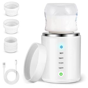 Portable Bottle Warmer,Fast Heating Baby Bottle Warmer for Breastmilk or Baby Formula,Bottle Warmer with 3 Adapters Wireless Portable Bottle Warmer for Travel,Precise Temperature Control/Beep Reminder